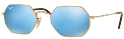 Ray-Ban 3556-N Octagonal Gold Sunglasses Blue Mirror 53mm