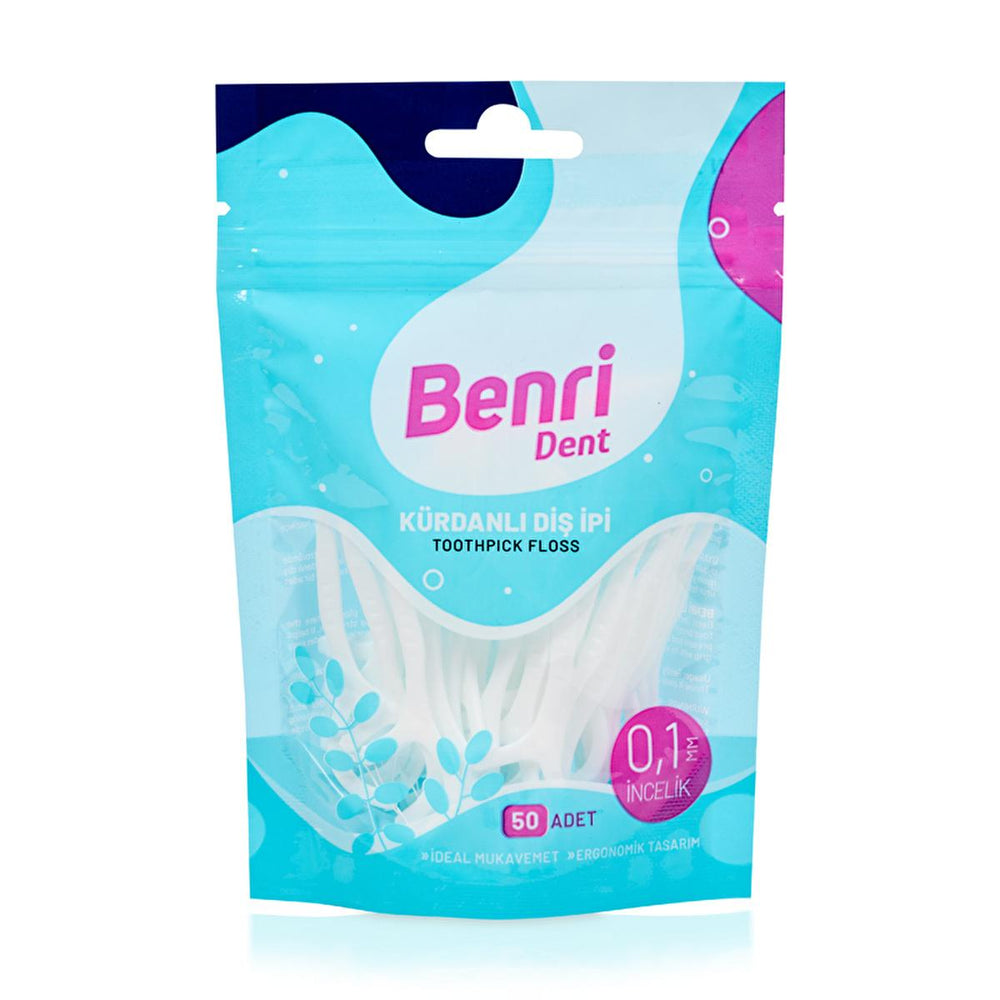Benri Dent Dental Floss Picks with Toothpicks - 50 Count - Effective Oral Hygiene Tool - Toothpaste