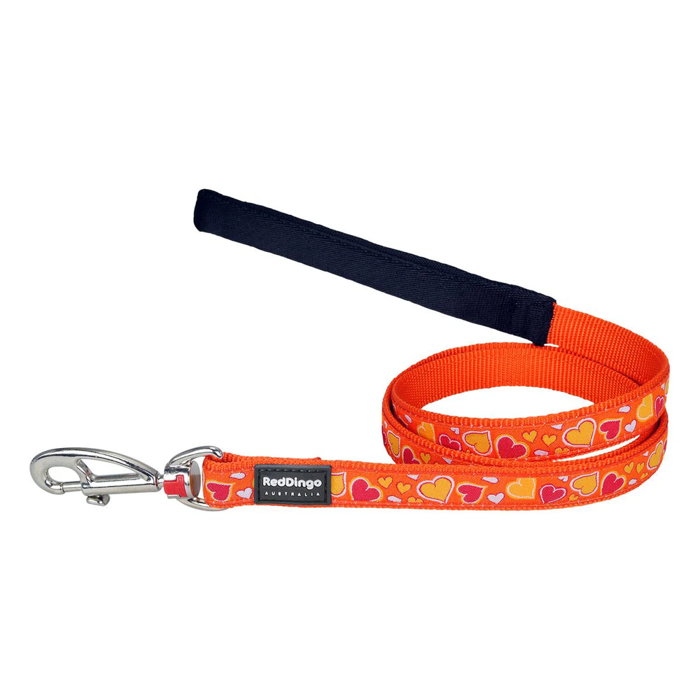 Red Dingo Breezy Love Dog Leash 12mm 1.2m XS Orange Heart Print