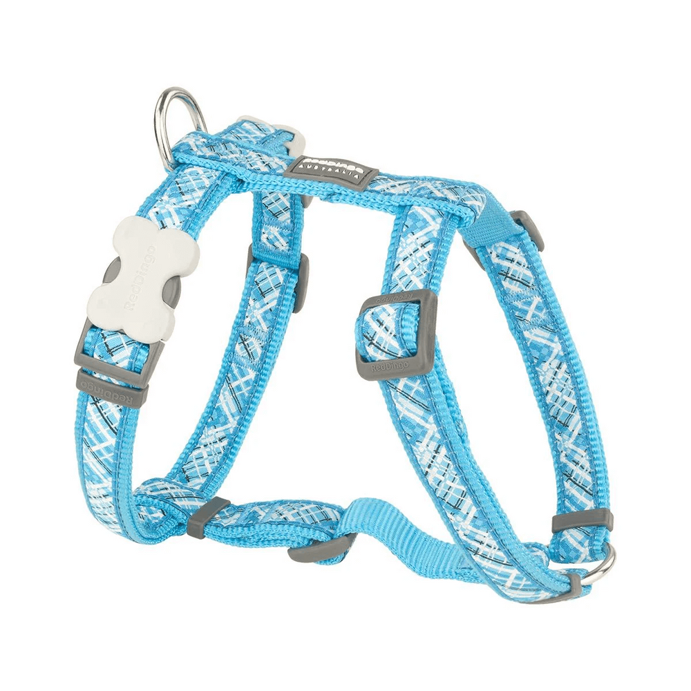 Red Dingo Flanno Pattern Dog Harness Turquoise Small 15mm