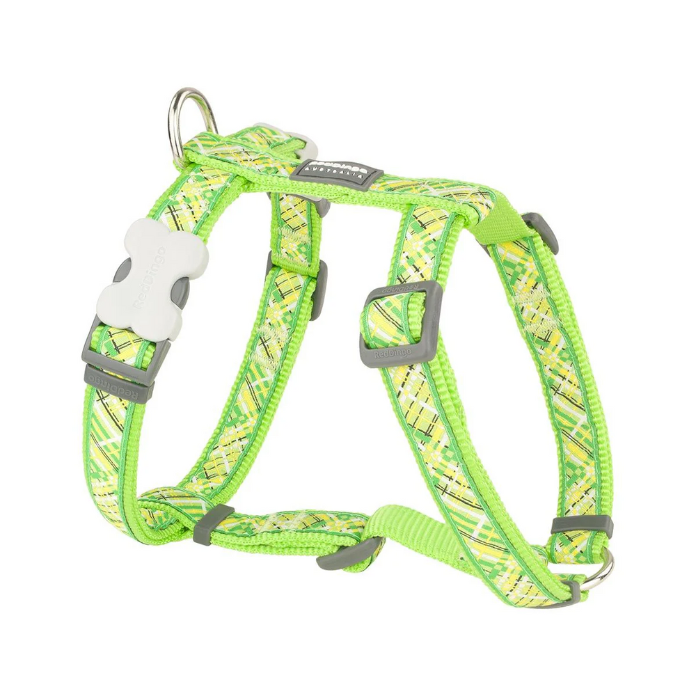 Red Dingo Flanno Pattern Dog Harness Lime X-Small 12mm