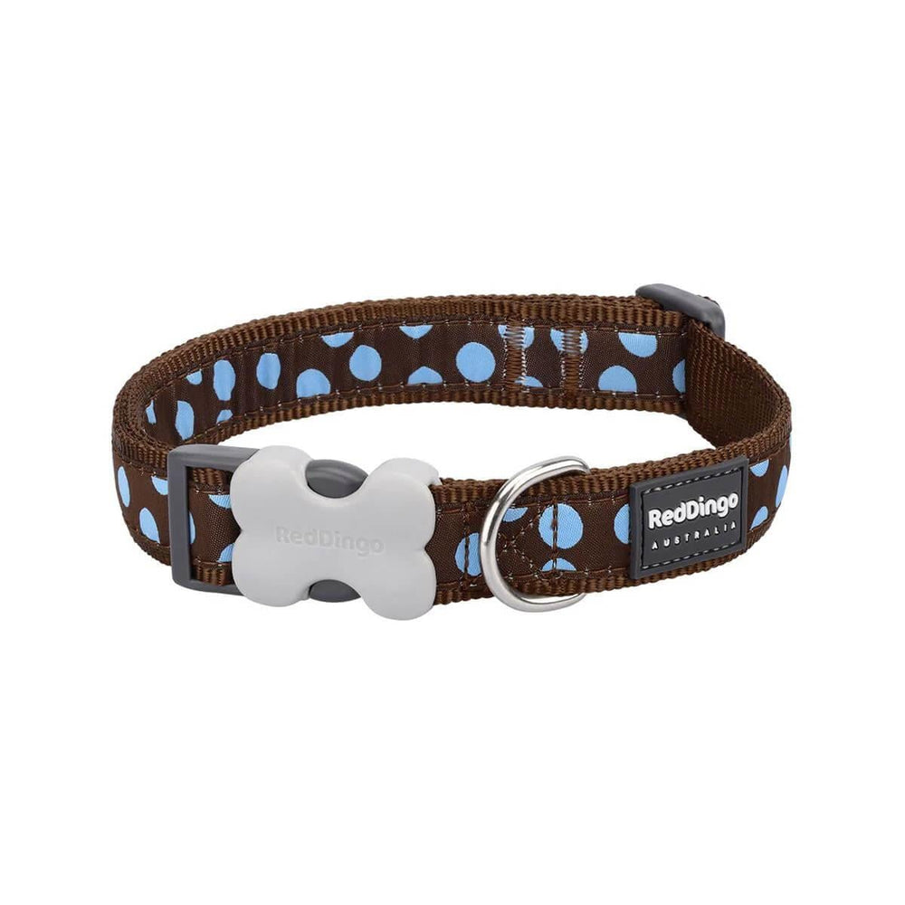 Red Dingo Blue Dotted Dog Collar 15mm Small Brown Nylon Adjustable