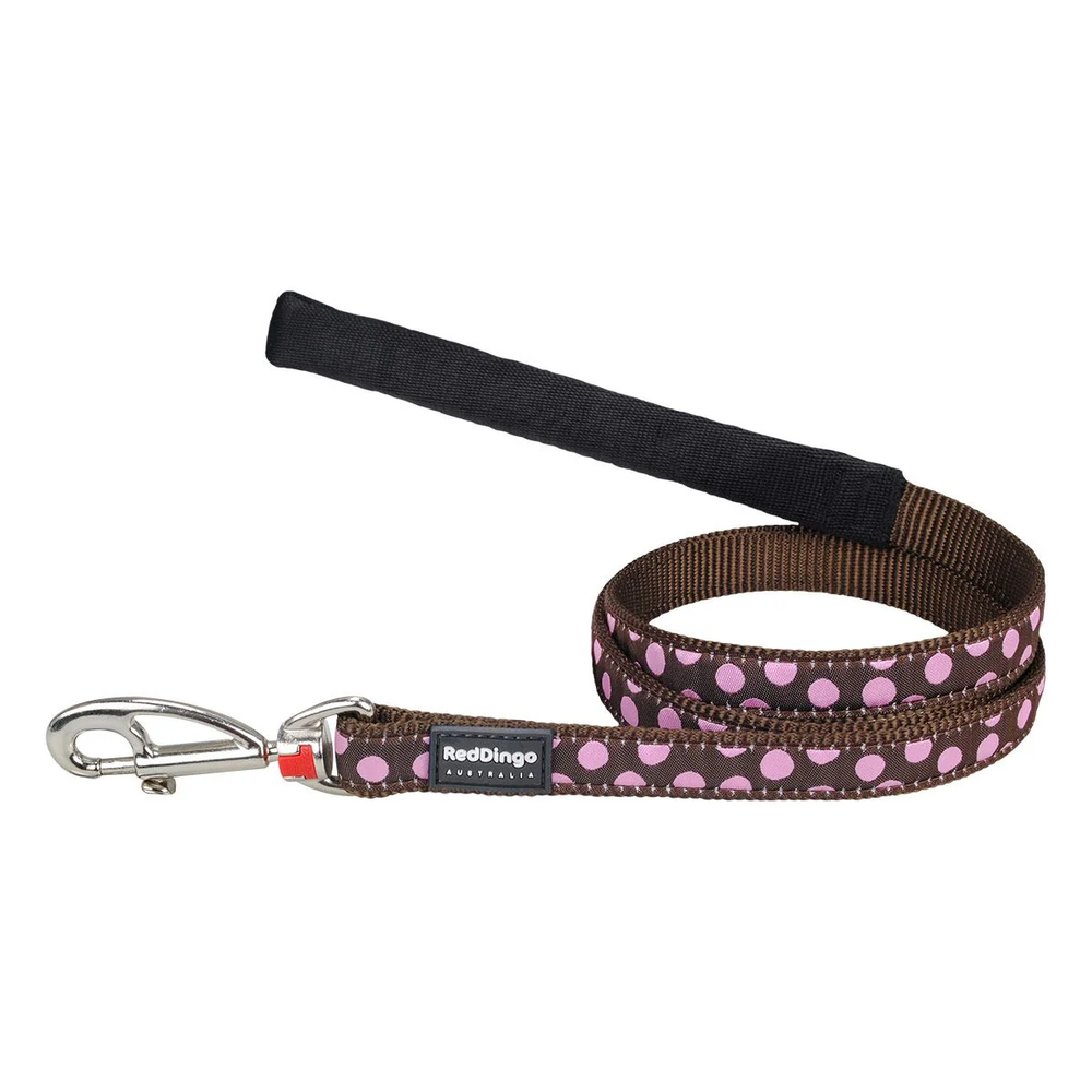 Red Dingo Pink Dotted Dog Leash XS 12mm 1.2M Brown