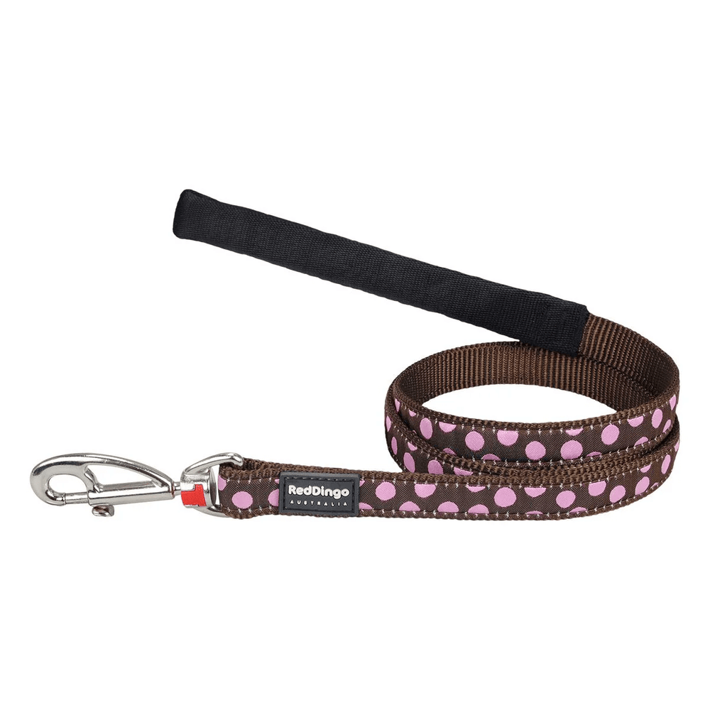 Red Dingo Pink Dot Brown Dog Leash 1.2m 25mm Large