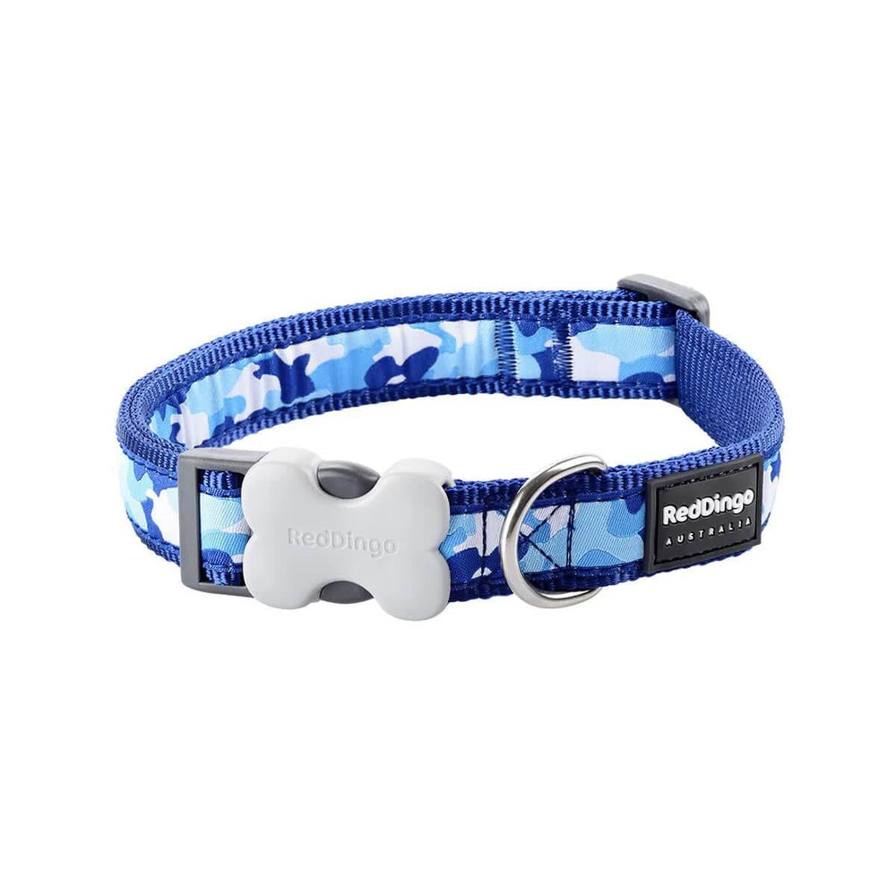 Red Dingo Camo Dog Collar 15mm Small Navy Blue Adjustable