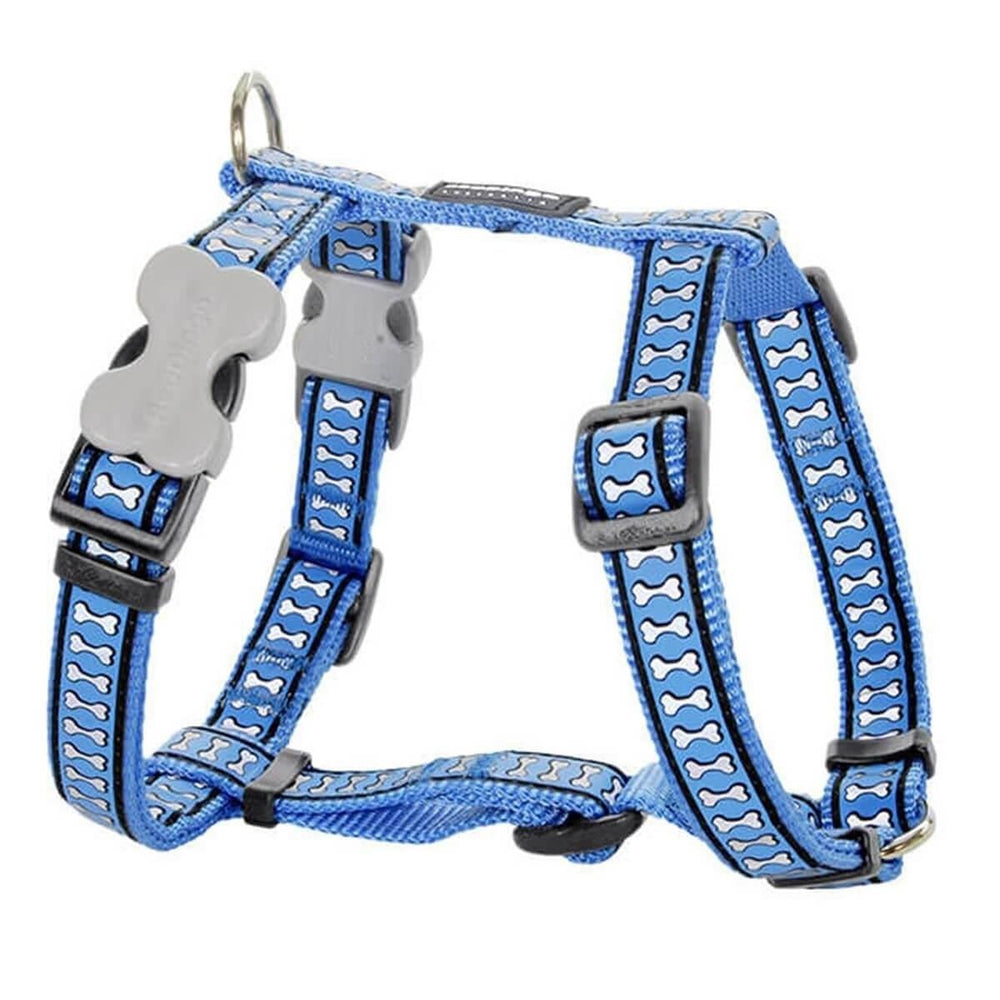 Red Dingo Reflective Bone Pattern Dog Harness Mid Blue X-Small