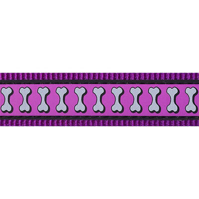 Reddingo Reflective Bone Pattern Purple Dog Leash 15mm x 1.2m