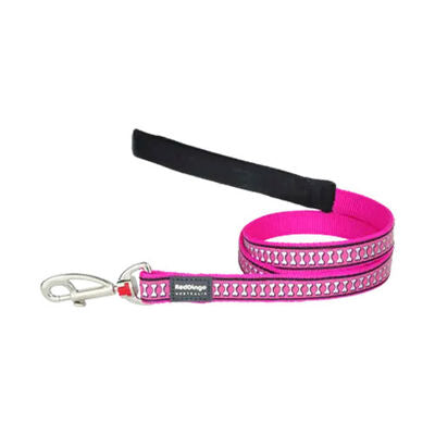 Reddingo Reflective Bone Print Pink Dog Leash Large 25mm x 1.2m