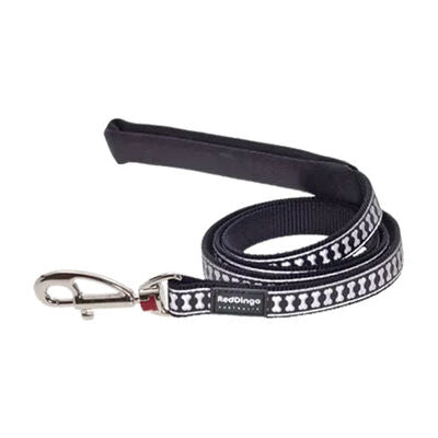 Reddingo Reflective Bone Pattern Black Dog Lead Small 1.2m