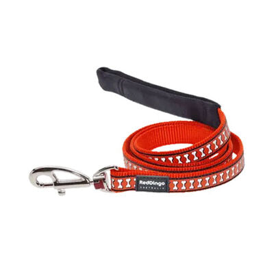Reddingo Reflective Bone Pattern Orange Dog Leash 1.2m