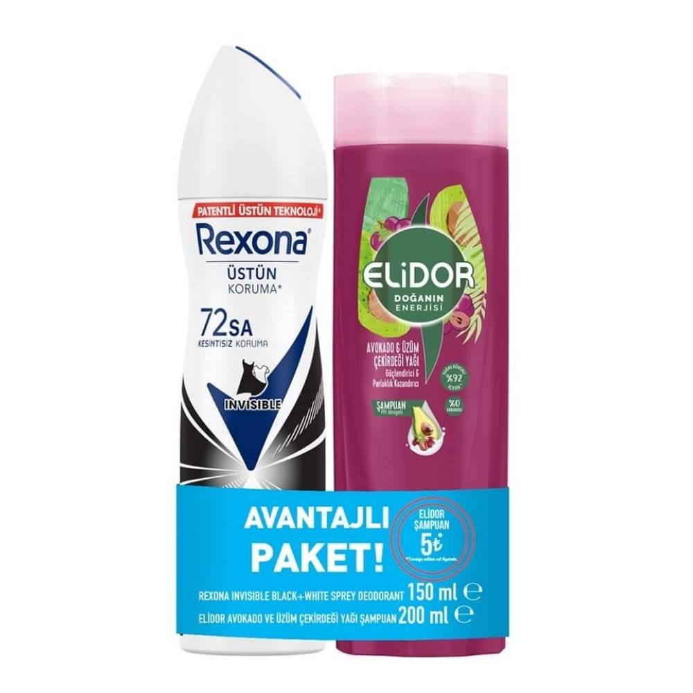 Rexona Invisible Black &amp; White Deo &amp; Elidor Shampoo Set 200ml