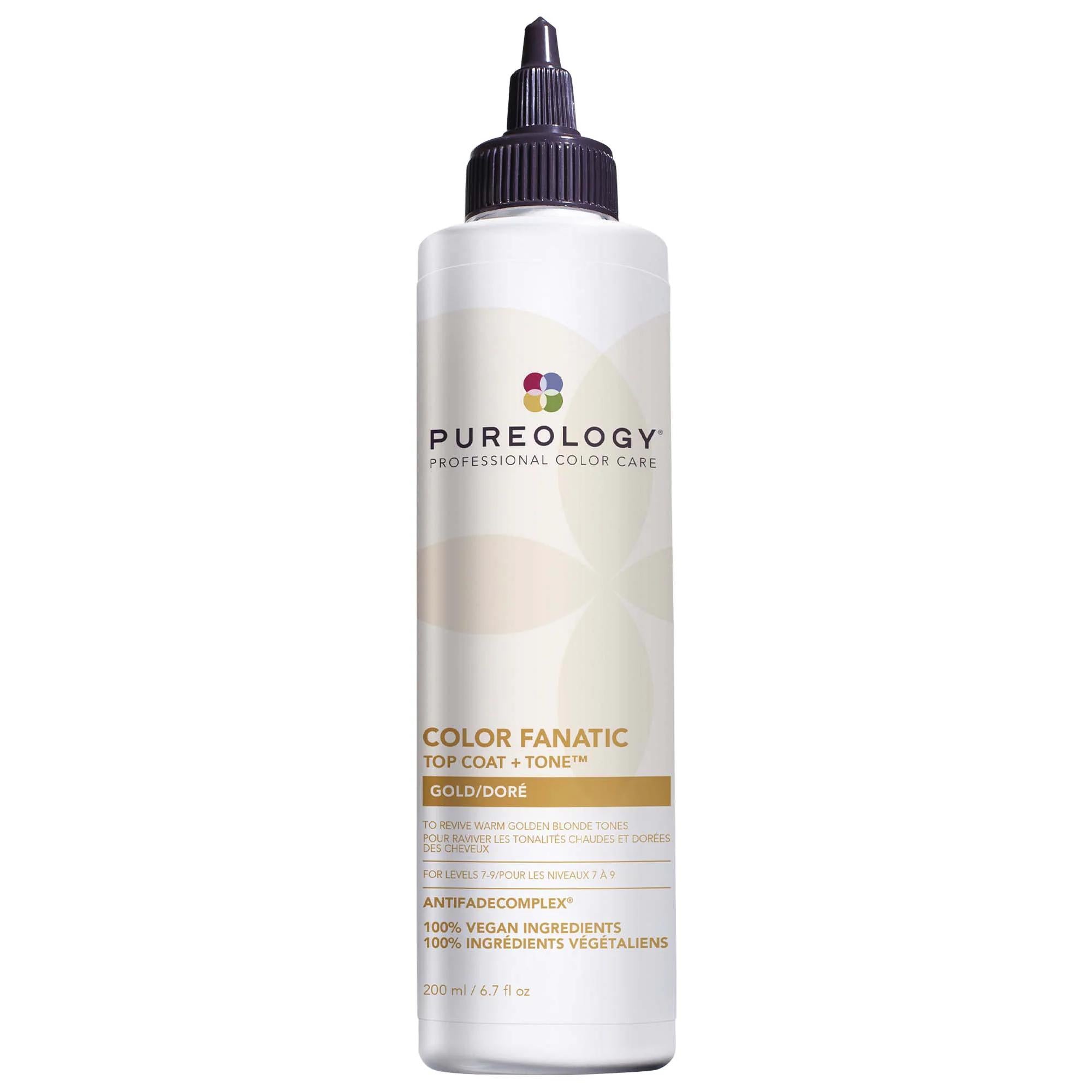 Pureology Color Fanatic Top Coat + Tone Hair Gloss: Anti-Brass, Shine Enhancing, Vegan &amp; Sulfate-Free Pureology Toning Hair Gloss: Anti-Brass, Shine &amp; Color Safe hair gloss, toning hair gloss, color safe hair gloss, anti-brass hair treatment, vegan hair gloss, sulfate-free hair gloss, red hair gloss, copper hair gloss, blonde hair gloss, shine enhancing hair gloss, hair treatment, hair care, color treated hair, brassiness, yellow tones, orange tones, vegan, cruelty-free, sulfate-free, oat milk, camellia oil