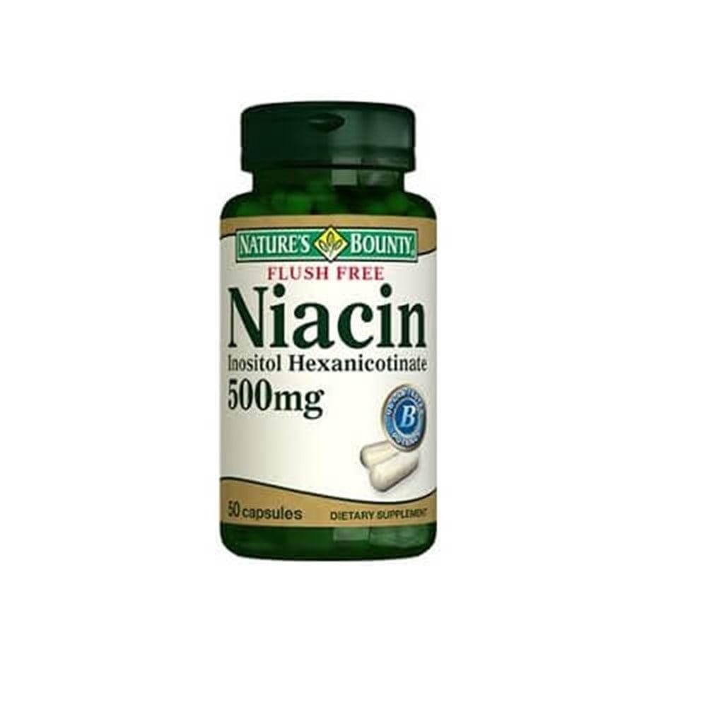 Nature's Bounty Flush Free Niacin 500 mg Dietary Supplement for Cardiovascular Health - 50 Capsules Nature's Bounty Niacin 500 mg - Cardiovascular Health Supplement Niacin supplement, Inositol supplement, Vitamin B3 supplement, Flush Free Niacin, Dietary supplement for cardiovascular health, Cardiovascular health support, Cholesterol level maintenance, Health and wellness supplements, Dietary supplements, Vitamin B supplements