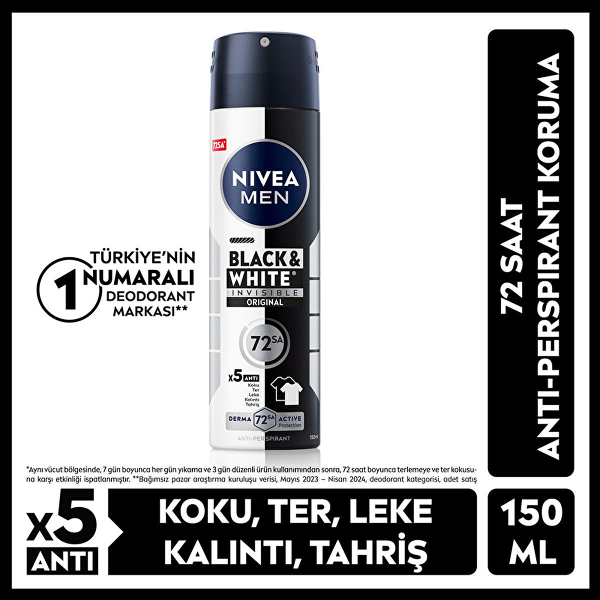 Nivea Men Black & White Invisible Original Deodorant Spray - 72-Hour Anti-Perspirant Protection for Men, Prevents Sweat Stains, Dermatologically Tested Nivea Men 72-Hour Deodorant Spray - Anti-Perspirant Protection Nivea Men Deodorant, Anti-perspirant deodorant spray, 72-hour deodorant protection, Invisible deodorant for men, Black & White Invisible Original Deodorant, Men's grooming, Long-lasting deodorant, Sweat stain prevention, Dermatologically tested deodorant, Men's personal care, Anti-perspirant prot
