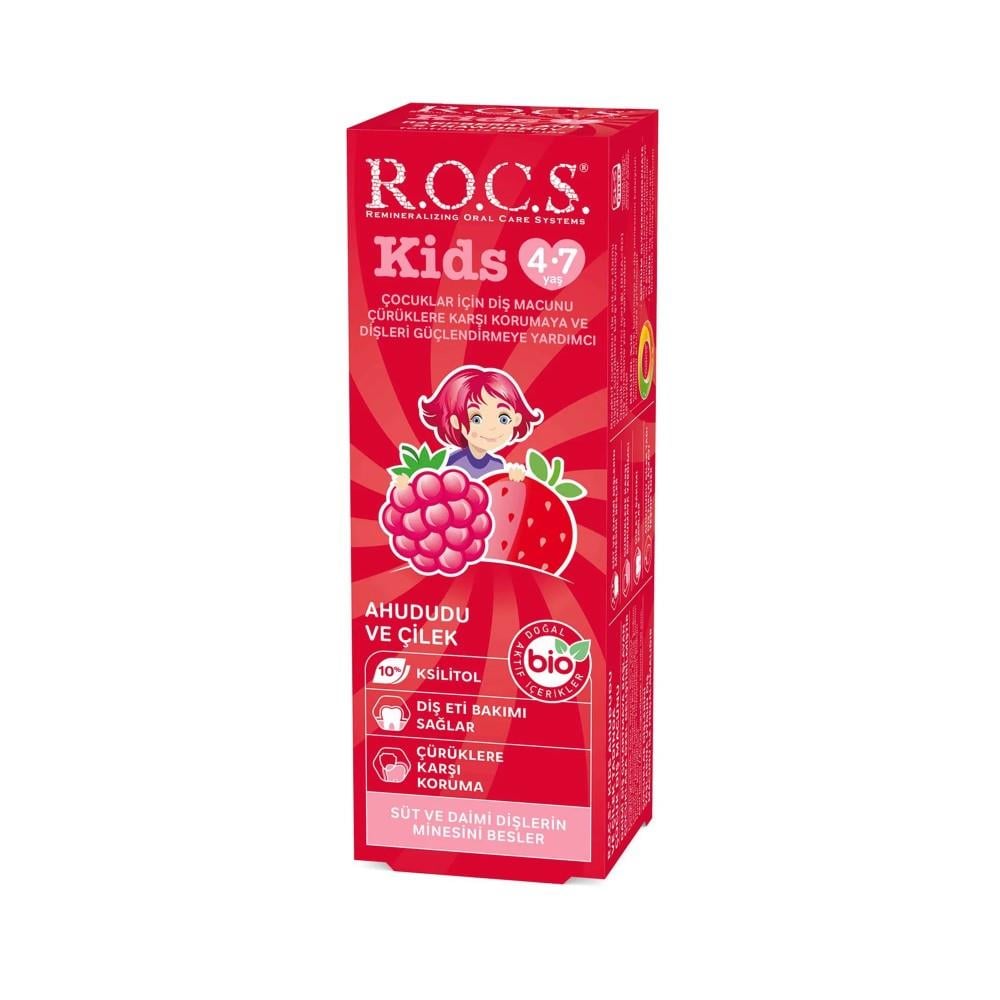 ROCS Kids Toothpaste Raspberry & Strawberry - For Ages 4-7 | Fluoride