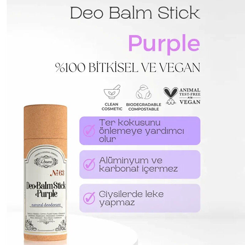 Rosece R63 Deo Balm Stick Purple 12 ml - 100% Natural Vegan Deodorant