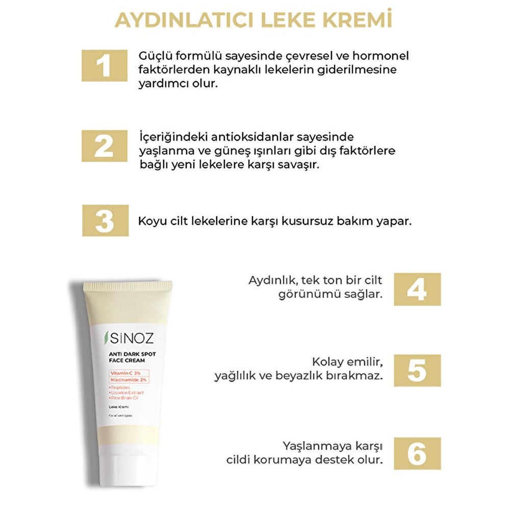 Sinoz: Advanced Skin Lightening Cream - Vitamin C & Niacinamide Dark Spot Corrector, Blemish Removal Skin Tone Evening, Radiant Complexion, 1.35 fl oz Sinoz Skin Lightening Cream - Dark Spot Corrector, Radiant Skin Sinoz Leke Kremi, skin lightening cream, blemish removal cream, skin tone evening cream, Vitamin C cream for dark spots, Niacinamide cream for hyperpigmentation, anti-blemish cream, skin brightening cream, dark spot corrector, dark spot removal, hyperpigmentation treatment, even skin tone, radian