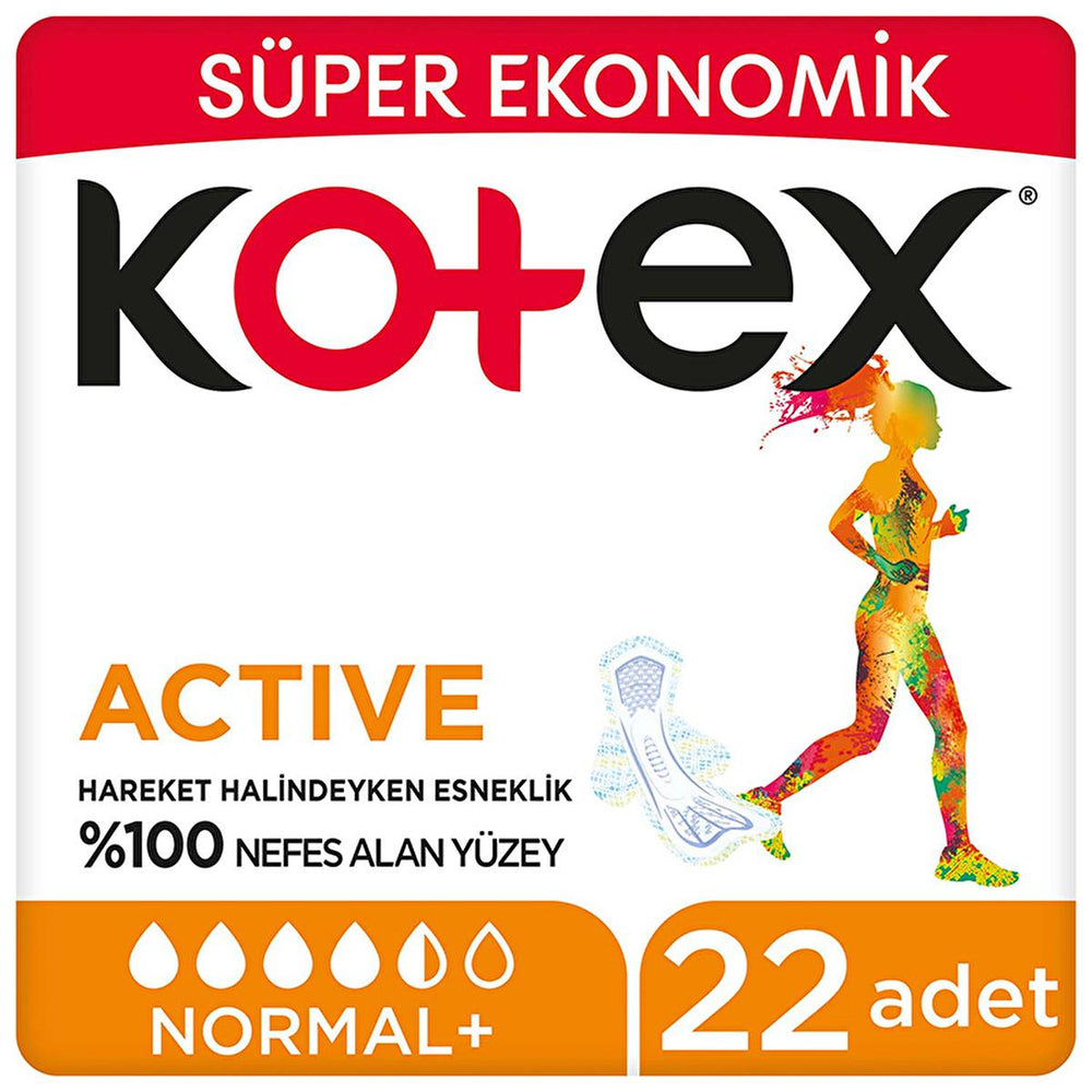 Kotex Sanitary Pads for Active Women - Rapid Absorption, Flexfit Design, 22 Count - Hygiene Products
