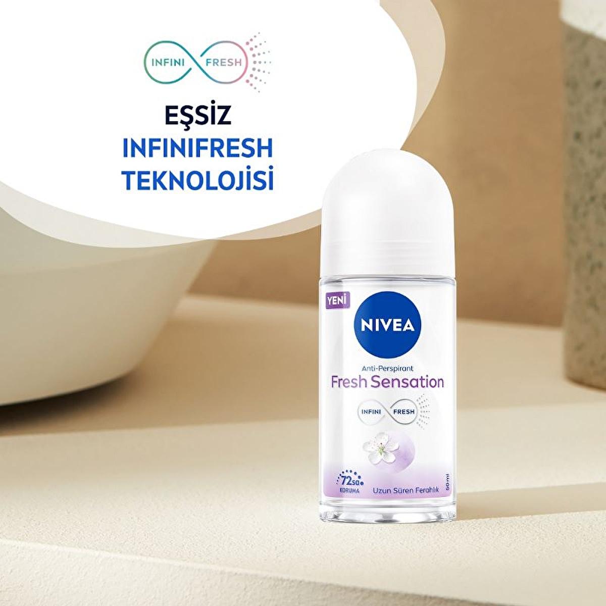 NIVEA Fresh Sensation Deodorant Roll-On for Women - 72-Hour Anti-Perspirant Protection, Long-Lasting Freshness NIVEA Fresh Sensation Deodorant Roll-On - 72hr Protection NIVEA Fresh Sensation Deodorant, Deodorant Roll-On, Long-lasting freshness, Anti-perspirant protection, Dermatologically tested deodorant, Women's grooming, Personal care, Hygiene products, Freshness for women, 72-hour protection