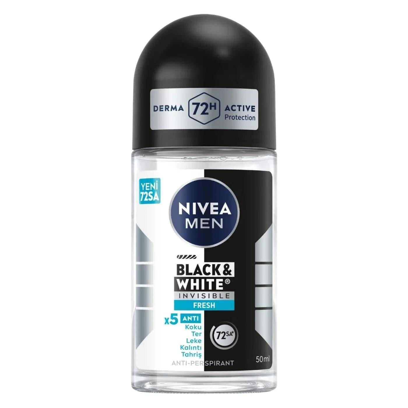 Nivea Men Invisible Black &amp; White Fresh Roll-On Deodorant: 48H Anti-Stain Protection &amp; Long-Lasting Freshness