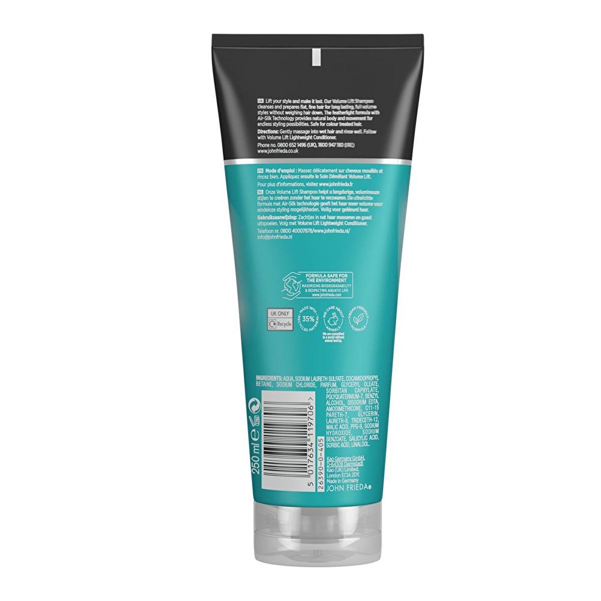 John Frieda Volume Lift Shampoo for Fine Hair - Vegan, Color-Safe, 8.45 fl oz John Frieda Volume Lift Shampoo - Vegan, Color-Safe volume enhancing shampoo, vegan shampoo, cruelty-free hair care, shampoo for fine hair, color-safe shampoo, fine hair, limp hair, voluminous hair, Air-Silk Technology, vegan hair care, cruelty-free beauty, hair volume, hair care, John Frieda, hair shampoo, volume lift