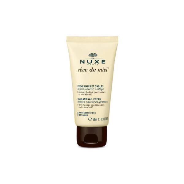 nuxe reve de miel hand and nail cream 50ml, nuxe nourishing hand cream with honey, nuxe cream for dry hands and nails Nuxe Reve de Miel Hand and Nail Cream - Nourishing | 50ml Nuxe Reve de Miel Hand Cream | 50ml nuxe, hand-cream, nail-care, moisturizer, honey, skin-care, nourishing, repairing, paraben-free, ai-generated