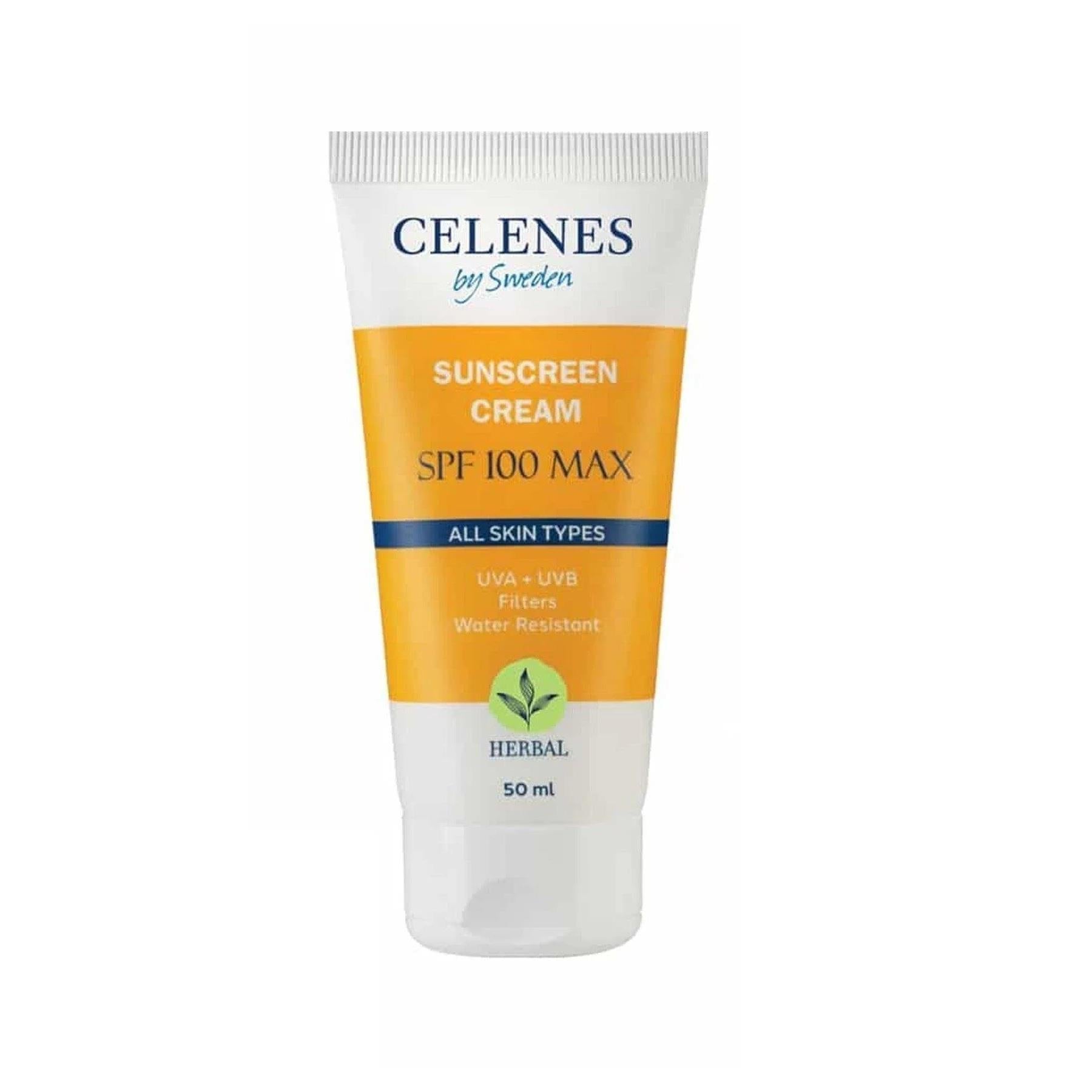 Celenes By Sweden SPF 100 Sunscreen Cream - Water-Resistant, Paraben-Free, for All Skin Types - 1.69 fl oz Celenes By Sweden SPF 100 Sunscreen Cream - High Protection SPF 100 sunscreen, high protection sunscreen cream, mineral sunscreen, organic sunscreen, water-resistant sunscreen, paraben-free sunscreen, sunscreen for all skin types, natural sunscreen, gentle sunscreen, outdoor enthusiasts, athletes, sensitive skin care, sun protection, skincare, cosmetics, beauty products