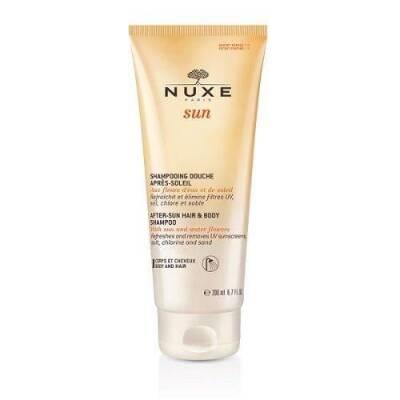 nuxe sun after sun hair and body shampoo 200ml bottle, nuxe after sun shampoo with floral fragrance Nuxe Sun After Sun Hair and Body Shampoo - Gentle Cleanser | 200ml Nuxe Sun Shampoo - After Sun Care | 200ml nuxe, after-sun-shampoo, hair-and-body, gentle-cleanser, beach-care, swimmer-friendly, natural-ingredients, sensitive-skin, sun-care, ai-generated