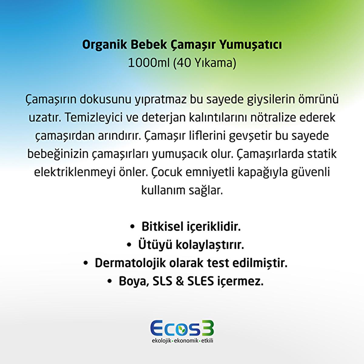 Ecos3 Organic Baby Fabric Softener - Eco-Friendly, Vegan Certified, Concentrated Formula for 40 Washes Ecos3 Organic Baby Fabric Softener - Eco-Friendly & Vegan organic baby fabric softener, eco-friendly laundry softener, vegan certified baby care, concentrated fabric softener, biodegradable laundry products, baby laundry, eco-friendly baby products, gentle fabric softener, natural baby care, sustainable living, cruelty-free baby products