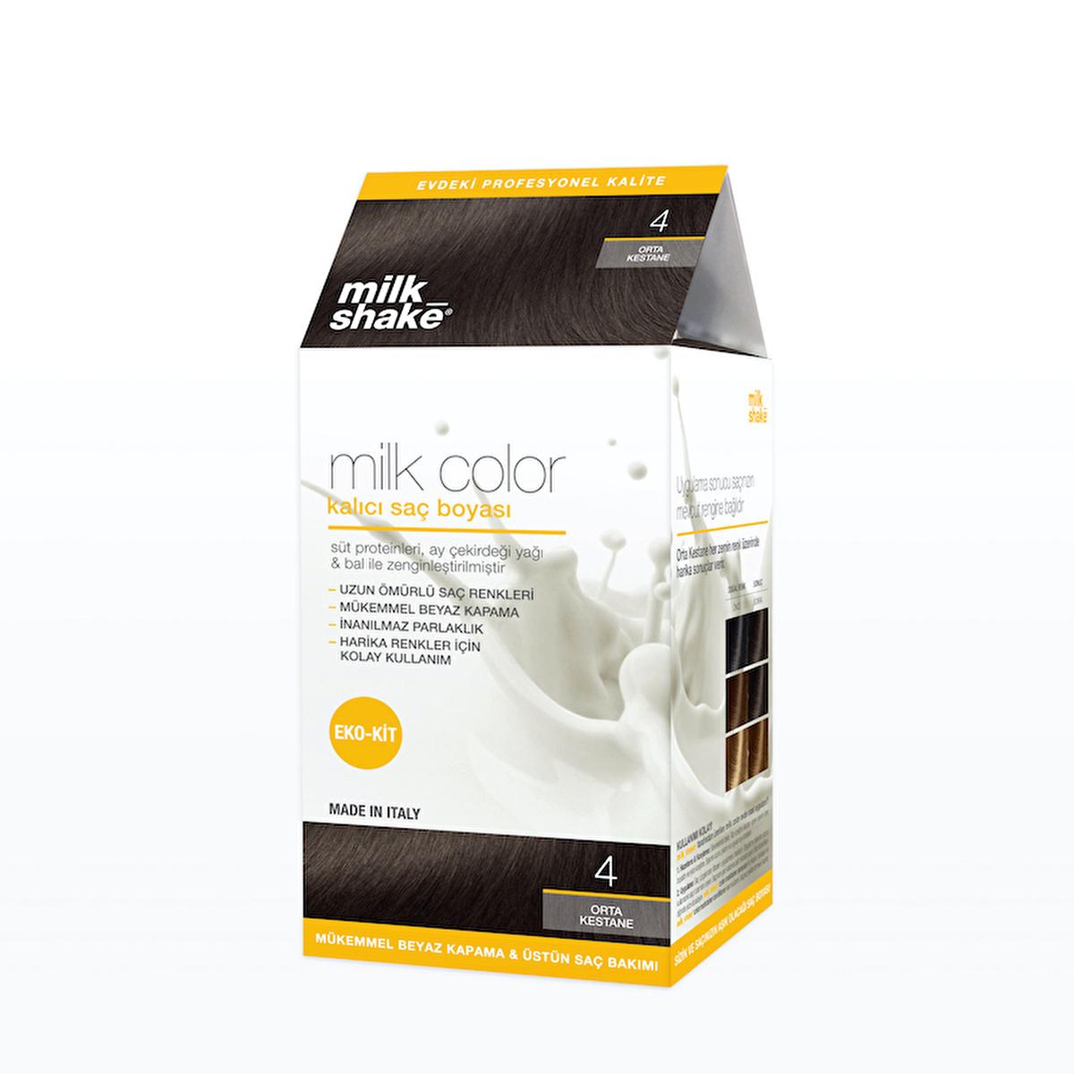 milk_shake Milk Color Permanent Hair Dye - Nourishing, Long-Lasting, Easy Application - Medium Chestnut 4 Nourishing Hair Dye - milk_shake Milk Color Permanent Hair Color hair dye, permanent hair color, nourishing hair dye, milk protein hair dye, long-lasting hair color, hair care, hair color maintenance, at-home hair dye, milk_shake, medium chestnut hair color, chestnut hair dye, healthy hair color, vibrant hair color