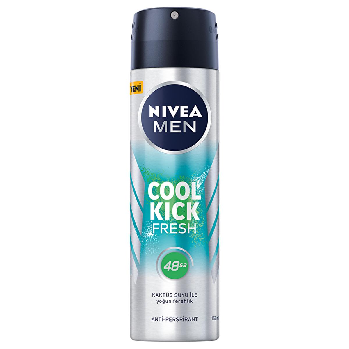 nivea men cool kick fresh deodorant spray bottle, nivea men deodorant spray in white and blue packaging Nivea Men Cool Kick Fresh Deodorant Spray - 48-Hour Protection for Men | 5.07 fl. oz. Nivea Men Cool Kick Fresh Deodorant Spray 150ml nivea, men-deodorant, cool-kick, fresh-deodorant, 48-hour-protection, anti-perspirant, skin-care, alcohol-free, cactus-water, ai-generated