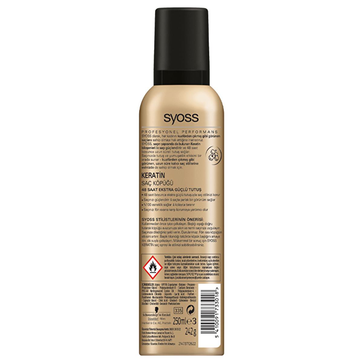 Syoss Keratin Hair Mousse - 48 Hour Strong Hold, Strengthens & Adds Shine - Syoss Keratin Saç Köpüğü 250 ml Syoss Keratin Hair Mousse - 48 Hour Strong Hold Syoss Keratin Hair Mousse, Hair Styling Products, Keratin Hair Care, Strong Hold Hair Mousse, Hair Strengthening Products, Hair Care, Styling Mousse, Keratin, Long Lasting Hold, Hair Nourishment, Syoss, Hair Products