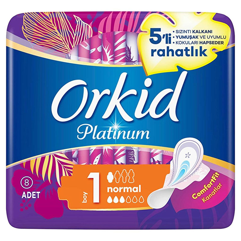 Orkid Platinum Normal Size 1 Sanitary Pads with Wings 8 Count