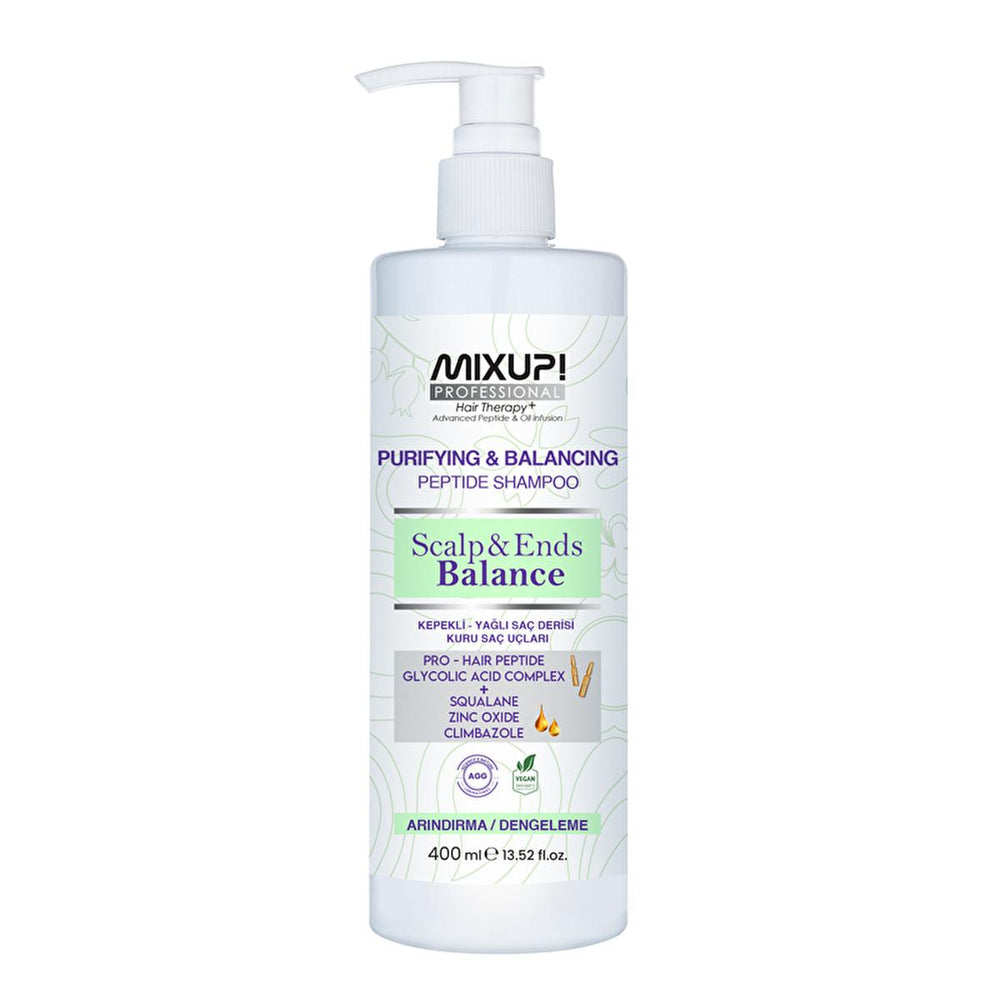 Mixup! Peptide Anti-Dandruff Shampoo for Oily Scalp & Dry Ends - Glycolic Acid, Zinc, & Climbazole Treatment - Balances Hair, Controls Sebum Mixup! Peptide Anti-Dandruff Shampoo - Oily Scalp & Dry Ends anti-dandruff shampoo, oily scalp dry ends shampoo, peptide shampoo, glycolic acid shampoo, dandruff treatment shampoo, itchy scalp shampoo, sebum control shampoo, balanced hair shampoo, shampoo for oily roots and dry ends, anti dandruff, oily scalp, dry ends, peptide, glycolic acid, dandruff treatment, itchy