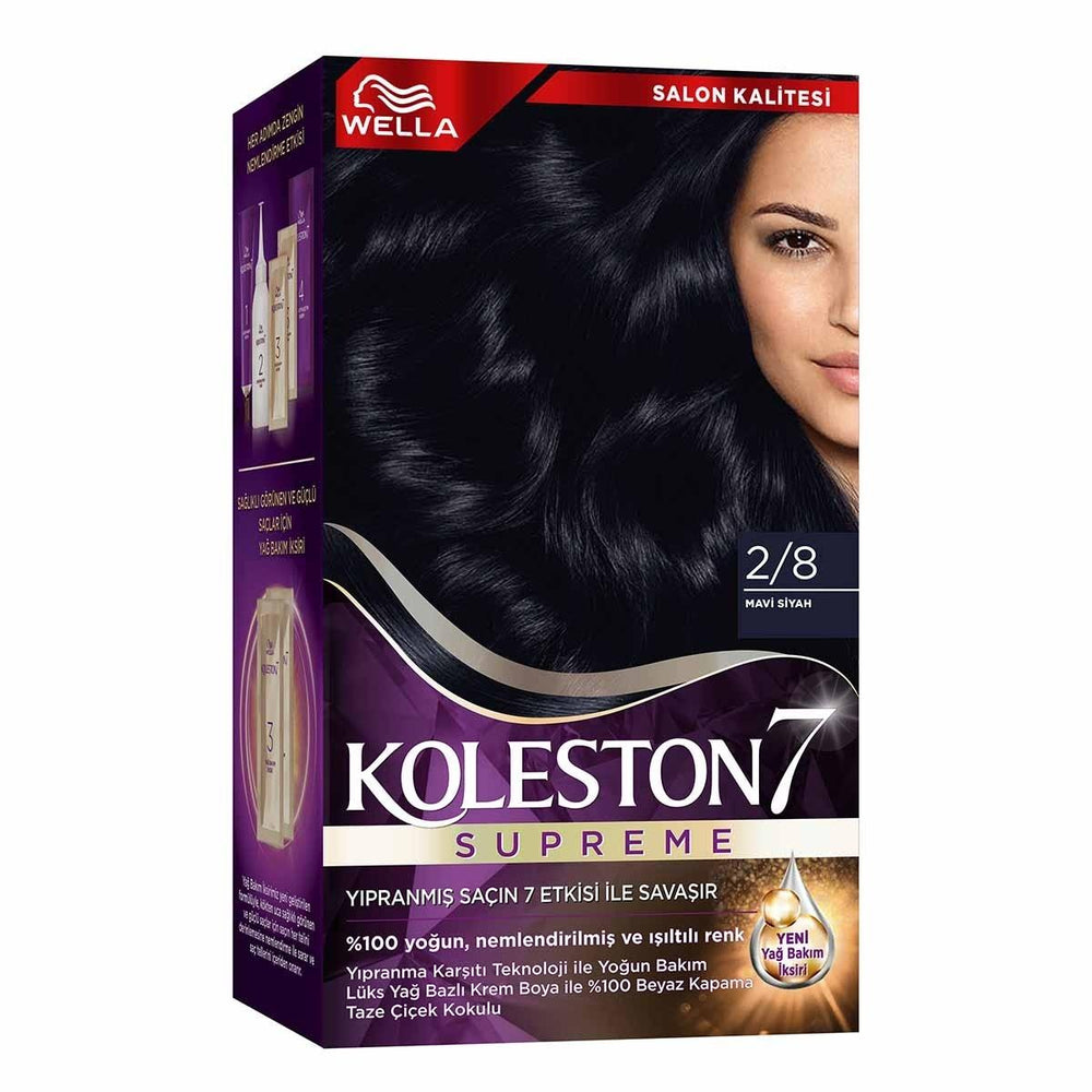 Wella Koleston Supreme Blue Black Hair Dye 2/8: Intense Color, Gray Coverage & Conditioning - At-Home Permanent Hair Color Kit Wella Koleston Blue Black Hair Dye: Gray Coverage & Shine hair dye, hair color, at home hair color, blue black hair dye, permanent hair color, hair coloring kit, gray hair coverage, wella koleston, hair treatment after coloring, blue hair dye, black hair dye, hair color for women, hair color for gray coverage, at-home hair color kit, luxurious hair dye, oil care elixir, color reacti