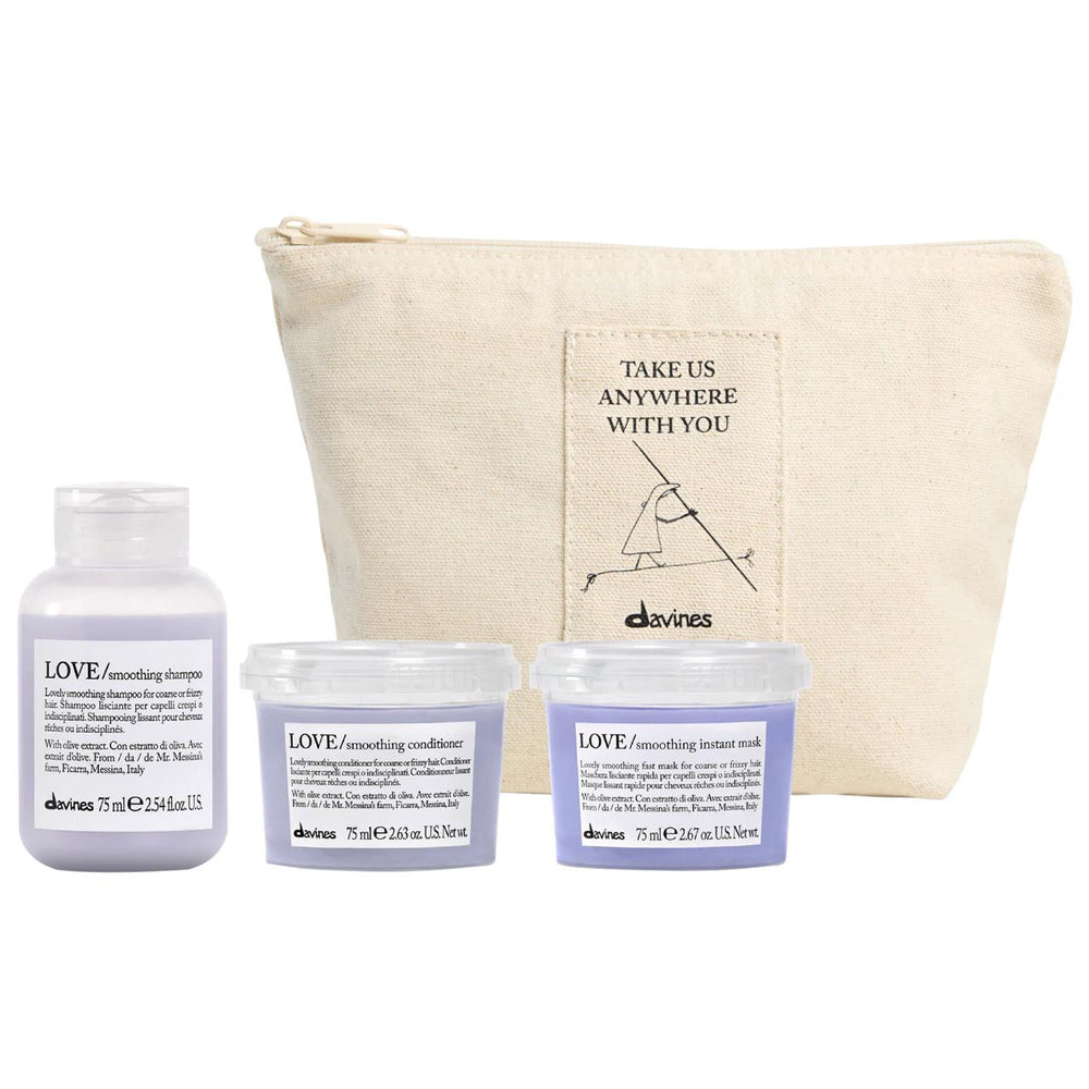 Davines LOVE Smoothing Mini Bestsellers Hair Set: Vegan, Sulfate-Free for Frizzy Hair - Shampoo, Conditioner & Mask for Shine, Manageability & Frizz Control Davines LOVE Smoothing Set: Frizzy Hair? Get Smooth, Shiny Hair! frizzy hair smoothing set, Davines LOVE smoothing kit, vegan hair care for frizz, sulfate-free shampoo for frizzy hair, smoothing conditioner for coarse hair, hair mask for frizzy hair, shine enhancing hair treatment, anti-frizz hair products, manageable hair kit, olive extract hair care, 