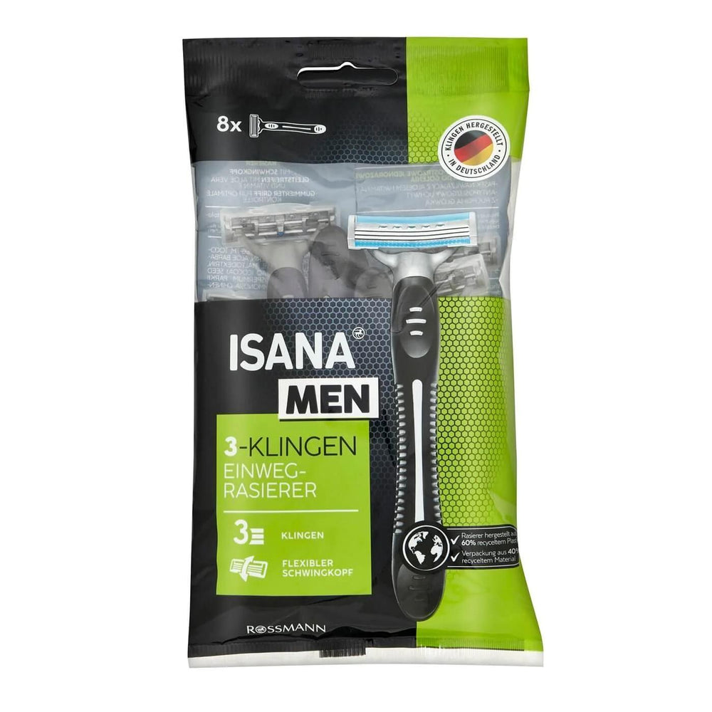 Isana Men 3-Blade Disposable Razors for Smooth Shave 8 Count