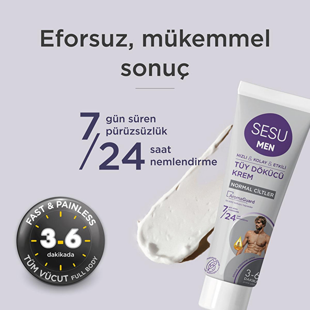 Sesu Men's Hair Removal Cream for Sensitive Skin - 3-6 Minute Quick Hair Removal, Dermatologically Tested, Vitamin - view 2