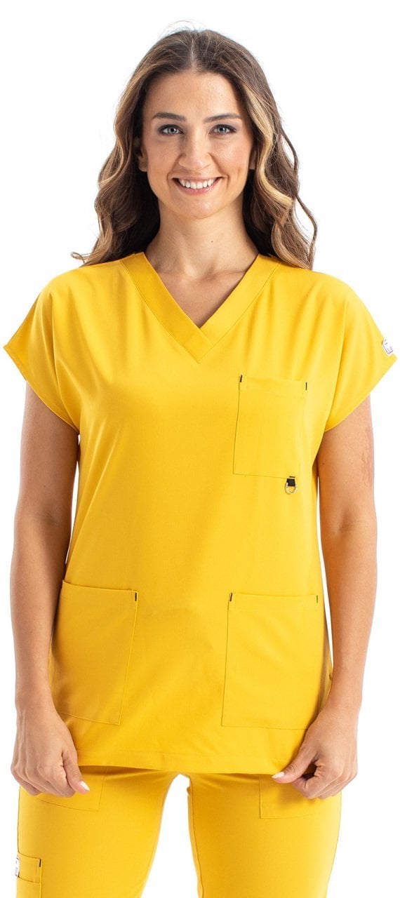 Labor Dr. Elastik Women's Lycra Surgical Scrubs Set Yellow