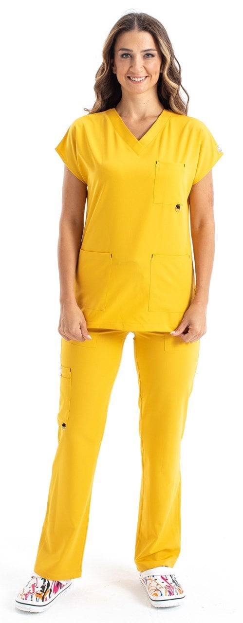 Labor Dr. Elastik Women's Lycra Surgical Scrubs Set Yellow