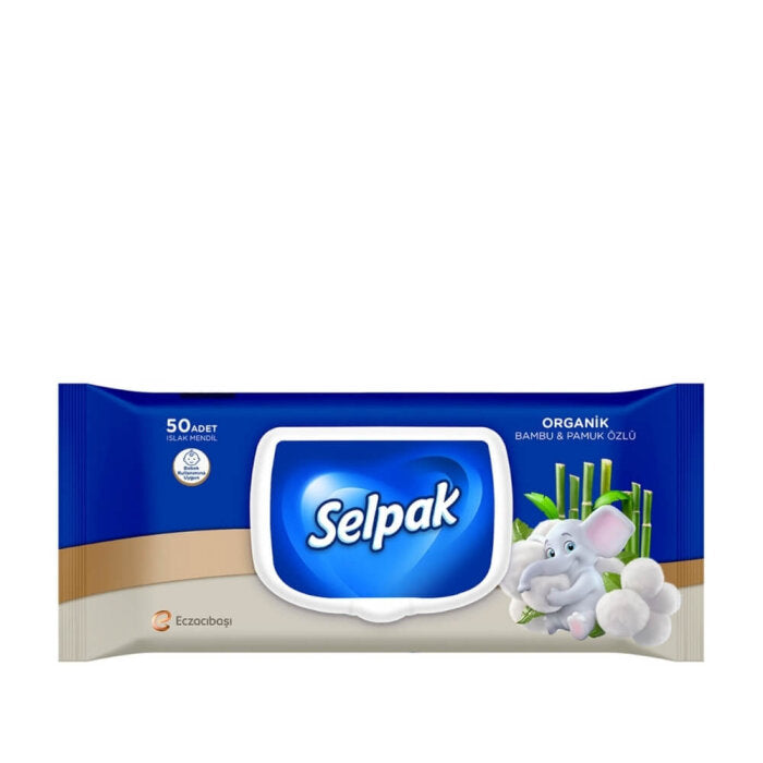 Selpak Organic Bamboo &amp; Cotton Wet Wipes for Gentle Cleansing 50 Count