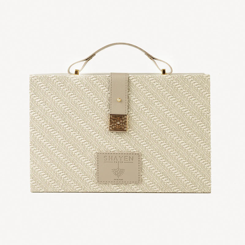 Shayen Paris Parisian Ivory Makeup Bag with Gold Lock
