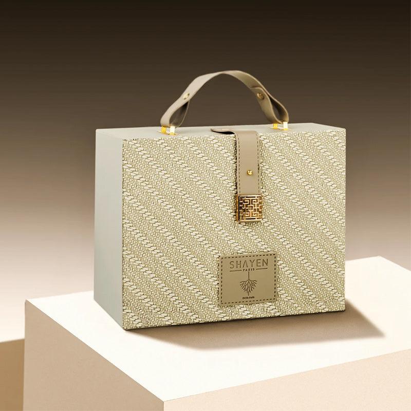Shayen Paris Parisian Ivory Makeup Bag with Gold Lock