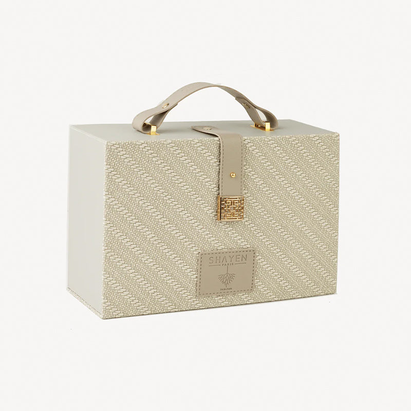 Shayen Paris Parisian Ivory Makeup Bag with Gold Lock