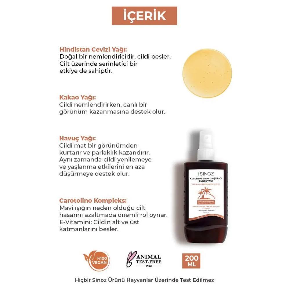 Sinoz Perfect Bronzing Sun Oil Spray with Coconut & Carrot 200 ml