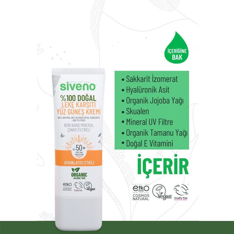 Siveno 100% Natural Anti-Blemish SPF 50 Face Sunscreen 30 ml
