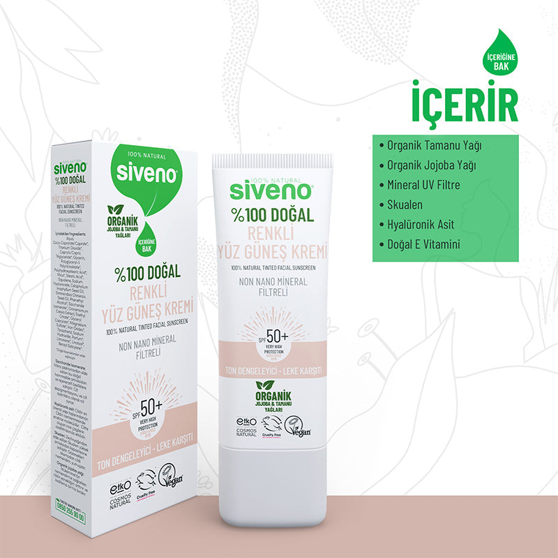 Siveno 100% Natural Tinted Face Sunscreen SPF 50+ 30 ml