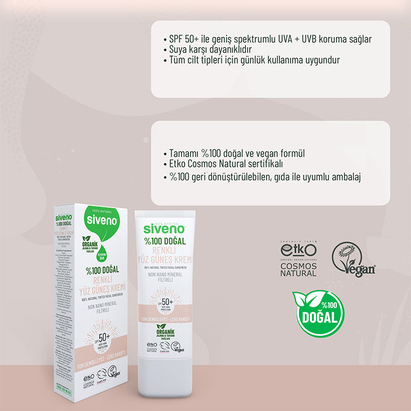Siveno 100% Natural Tinted Face Sunscreen SPF 50+ 30 ml
