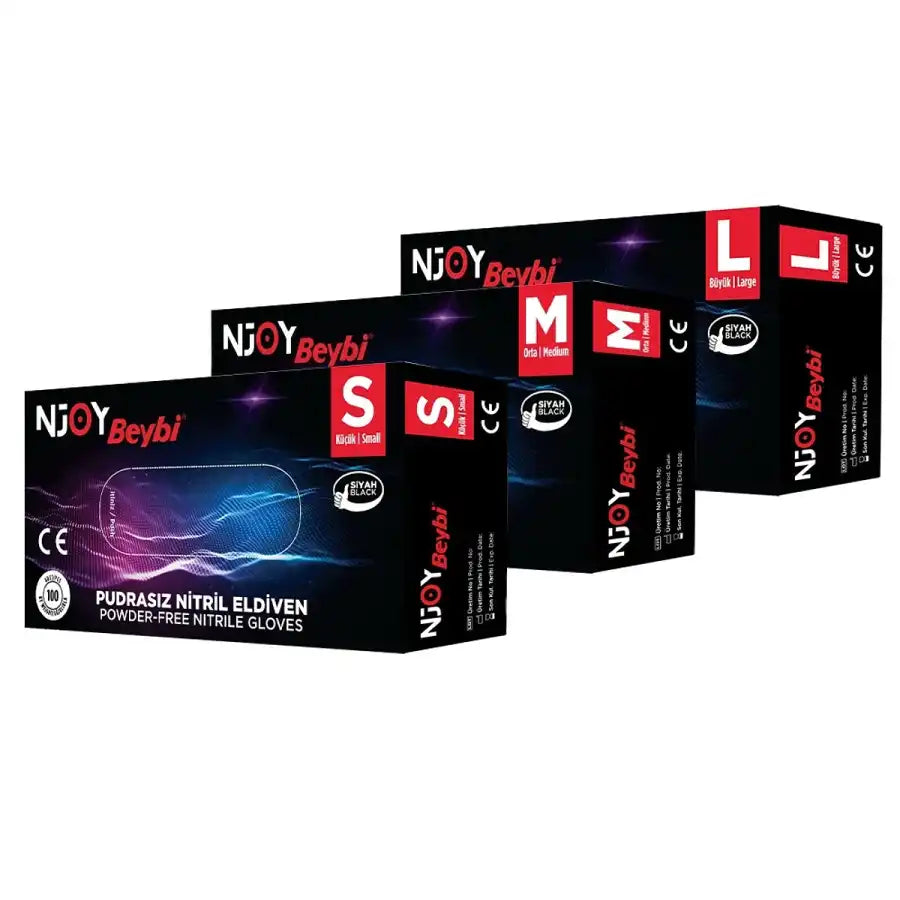 Beybi Njoy Black Powder-Free Nitrile Exam Gloves 100 Count