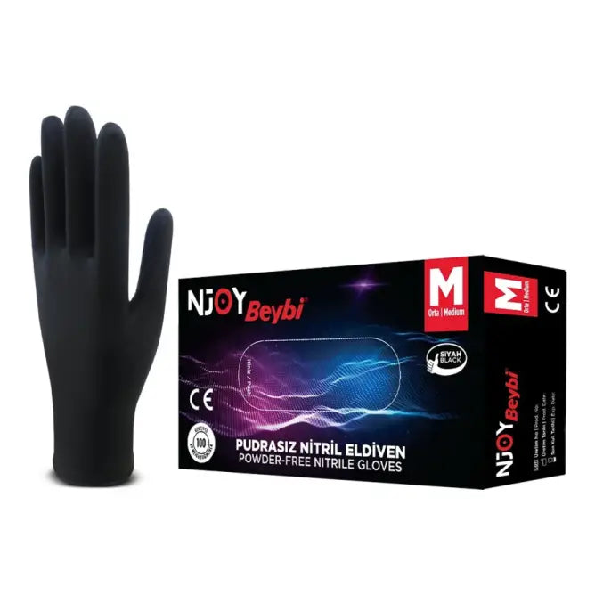 Beybi Njoy Black Powder-Free Nitrile Exam Gloves 100 Count